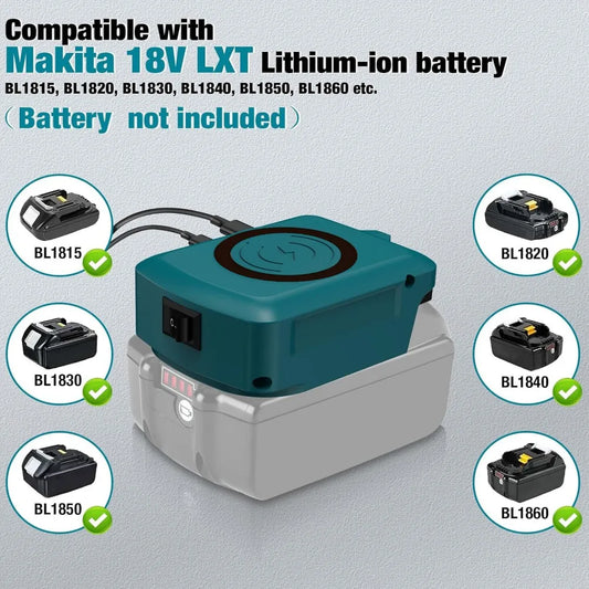 Wireless Phone Charger for Makita/Dewalt/Milwaukee 18V Li-ion Battery USB Adapter with Type-C Charges Port Portable Power Bank