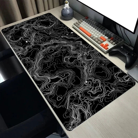 Contour map Black and white Art Abstract Mouse pad Extended large 400X900 PC Computer Keyboard XXL Desk mat Office Gaming mats