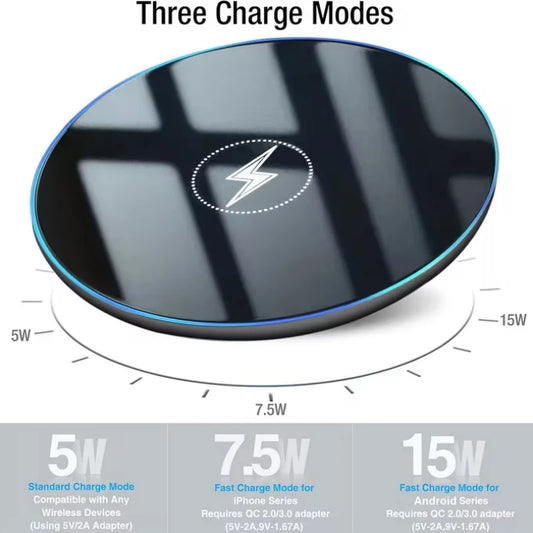 15W Fast Wireless Charger, USB Type-C, Suitable for iPhone 16/15/14/13/12/11 Series, S24/S23/S22/S21/S20/S10/S9/S8 Series, Note 10/9/8 Series - Ideal for Office, Home, and Travel