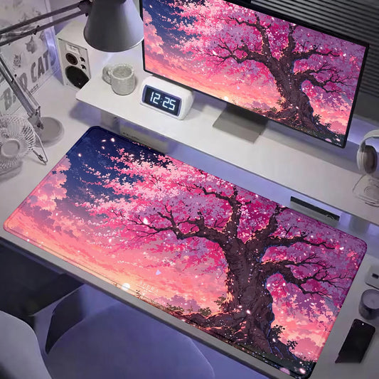 Japanese cherry blossoms Women's Mouse pad large Black 400X900 PC Computer Keyboard XXL Desk mat Office interior accessories rug
