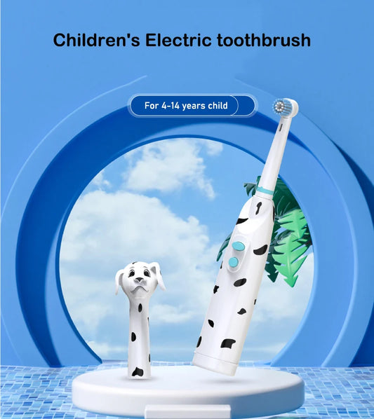 Children's Electric Toothbrush Rotating Sonic Toothbrush Dust Cover Battery Type IPX5 Dog Cartoon Teeth Whitening Soft Bristle