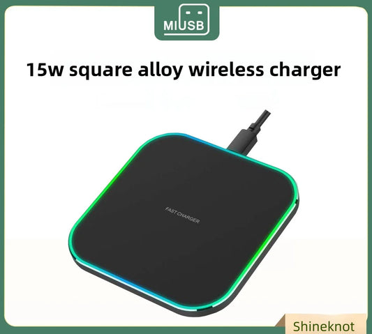 Wireless Charging 15w Ultra-Thin Mobile Phone Fast Charging With Lamp Home And Office Aluminum Alloy Base Square Wireless Charge