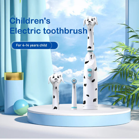 Children's Electric Toothbrush Rotating Sonic Toothbrush Dust Cover Battery Type IPX5 Dog Cartoon Teeth Whitening Soft Bristle
