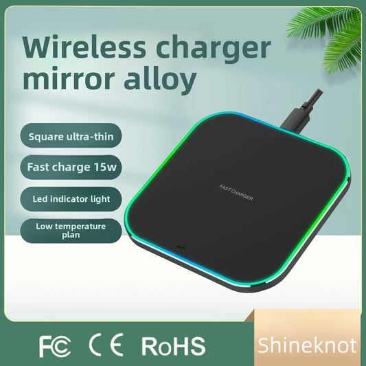 Wireless Charging 15w Ultra-Thin Mobile Phone Fast Charging With Lamp Home And Office Aluminum Alloy Base Square Wireless Charge